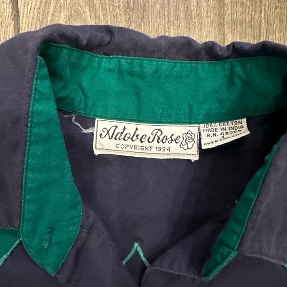 Vintage Adobe Rose Button Down Shirt Large Western Star Sherif Green Blue Rodeo - Picture 5 of 13